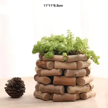 

Natural Wooden Succulent Flower Plant Pot Planter Small Garden Windowsill Cactus Herb Planter for Home and Office Decoration
