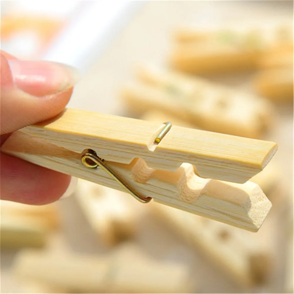 20PCS/SET Multifunctional Simple Home Essential Convenient Laundry Natural Bamboo Windbreak Clips Fashion Clothes Pegs