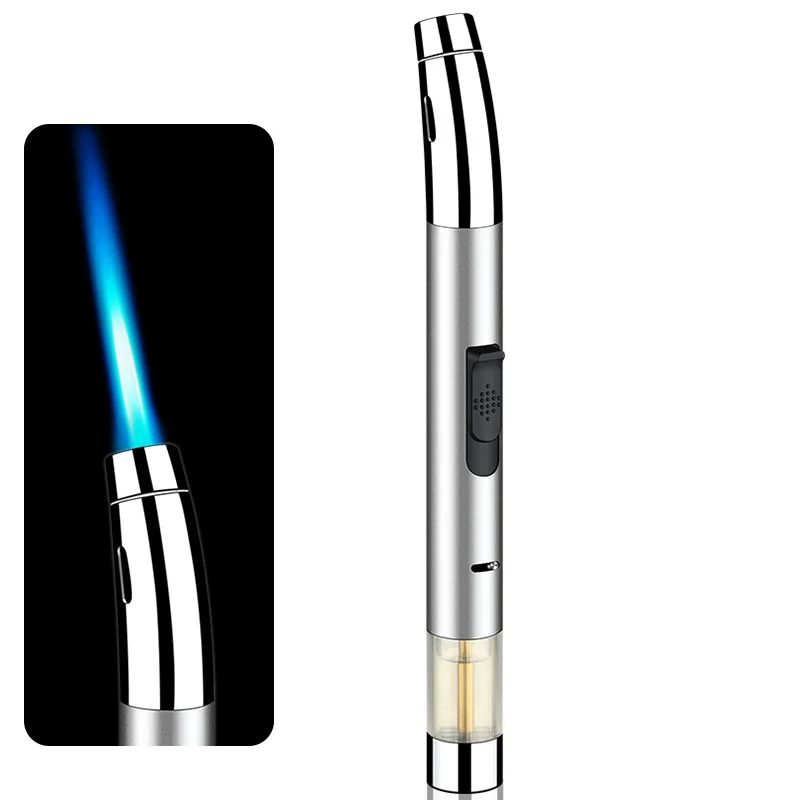 Windproof Torch Lighter Pen shape Butane Gas Refillable Welding Pen with Gas Window Cigar Smoking Gadget