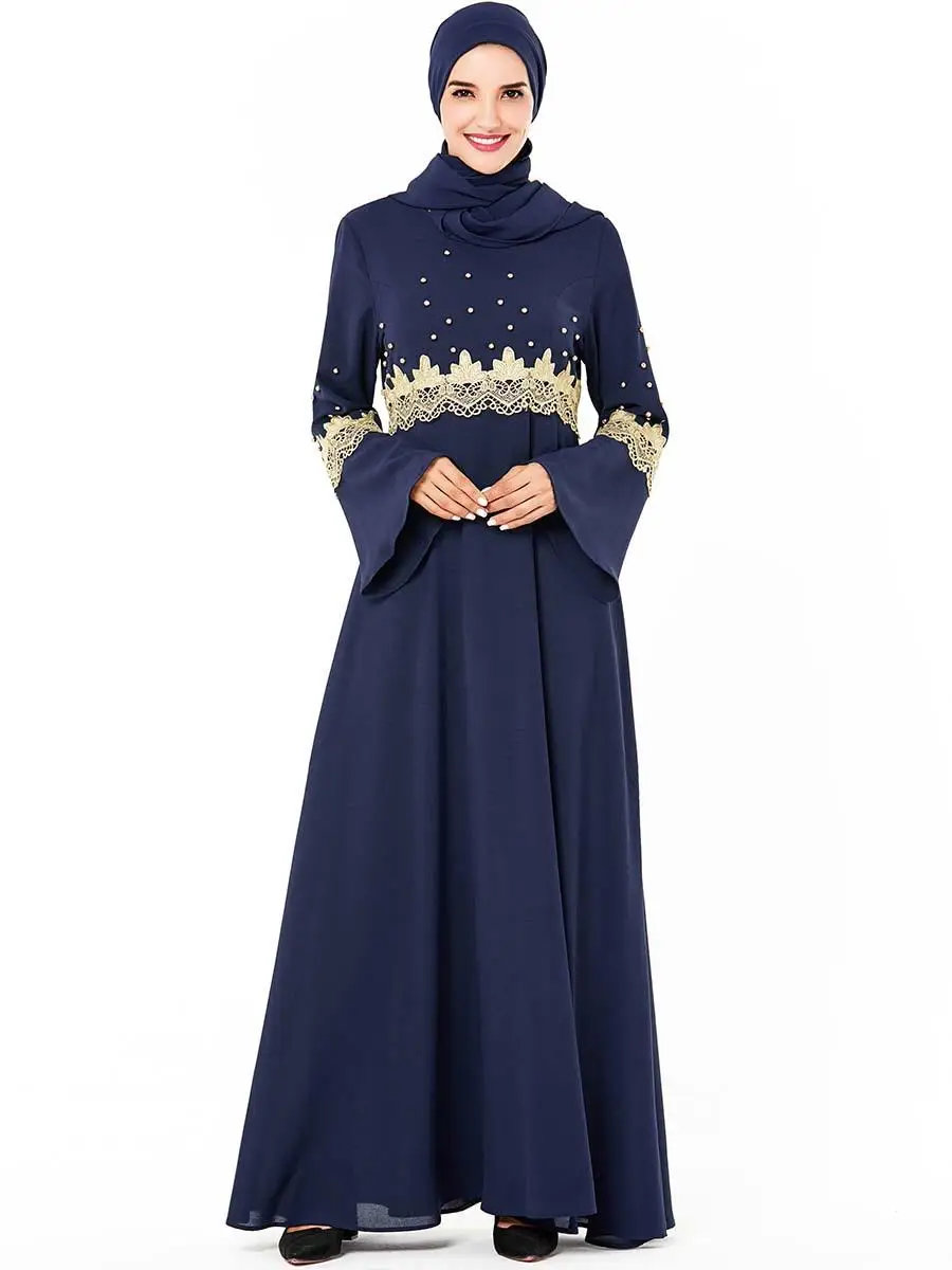 Мода abaya вышивка бисером мусульманские женщины Макси-Платье рубашка арабское jilbaw исламское осеннее турецкое платье с расклешенными рукавами Ближний восточное платье