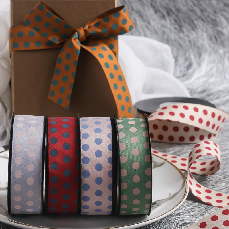 

100yards/lot Polka Dot Ribbon Multi Colors Double Side Width Dot Printed Cotton Tape 10 16 25 40mm For DIY Hat Garment Clothing