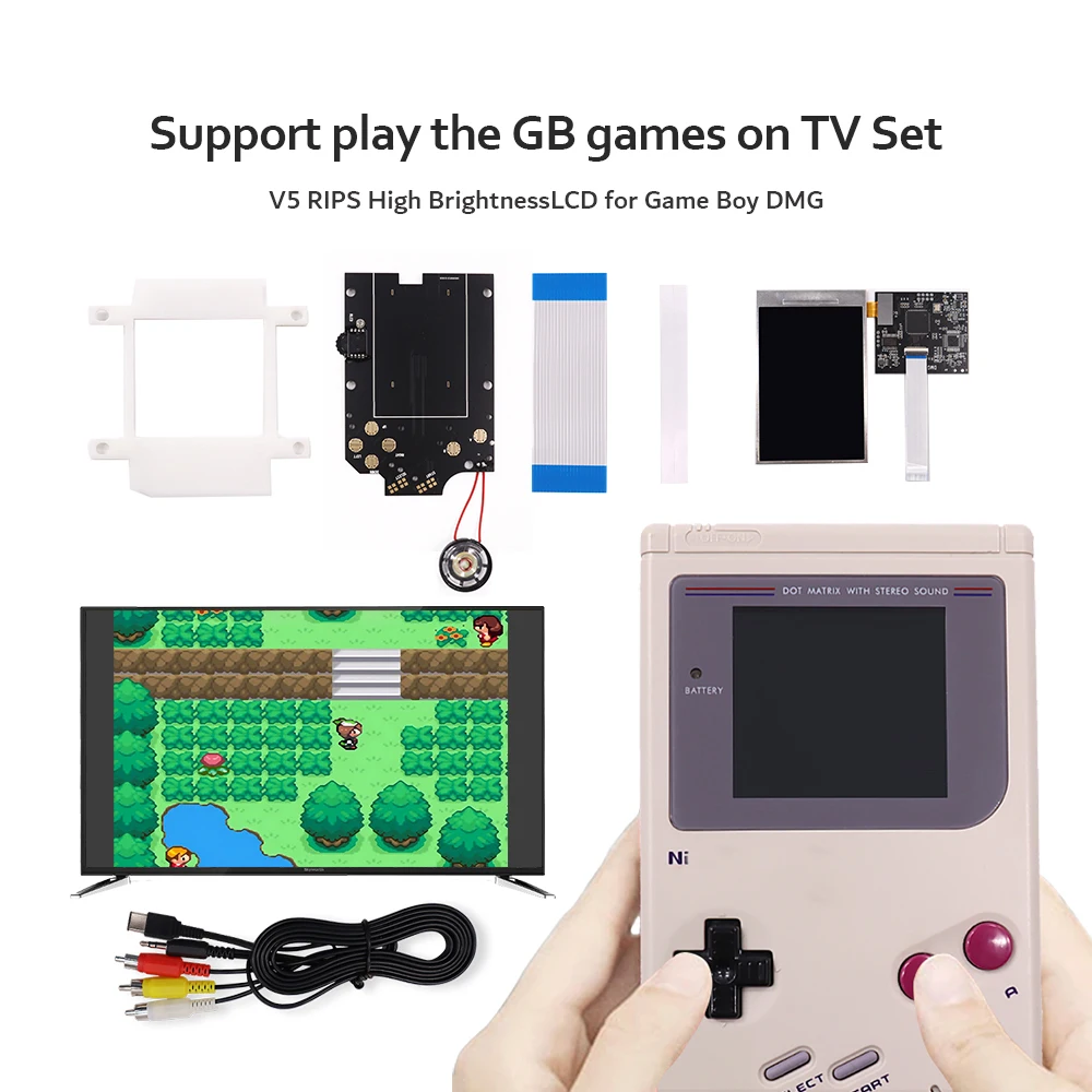 V5 GBO TV Version OSD Menu Full Size IPS High Light Brightness Backlight LCD Screen + Speaker Kit For GameBoy DMG GB Console
