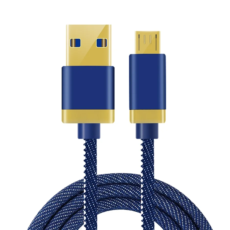 Obobix джинсовый ткацкий Micro USB кабель для Xiaomi Redmi Note 5 Универсальный мобильный телефон 2.4A кабель быстрой зарядки для huawei Honor 8X - Цвет: Blue