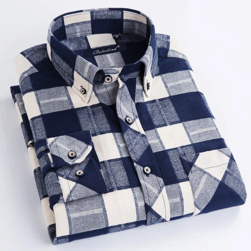 

Large Size 8XL 7XL 6XL Pure Cotton High Quality Men's Shirts Long Sleeve Flannel Plaid Dress Shirt Male Casual Slim Fit Clothing
