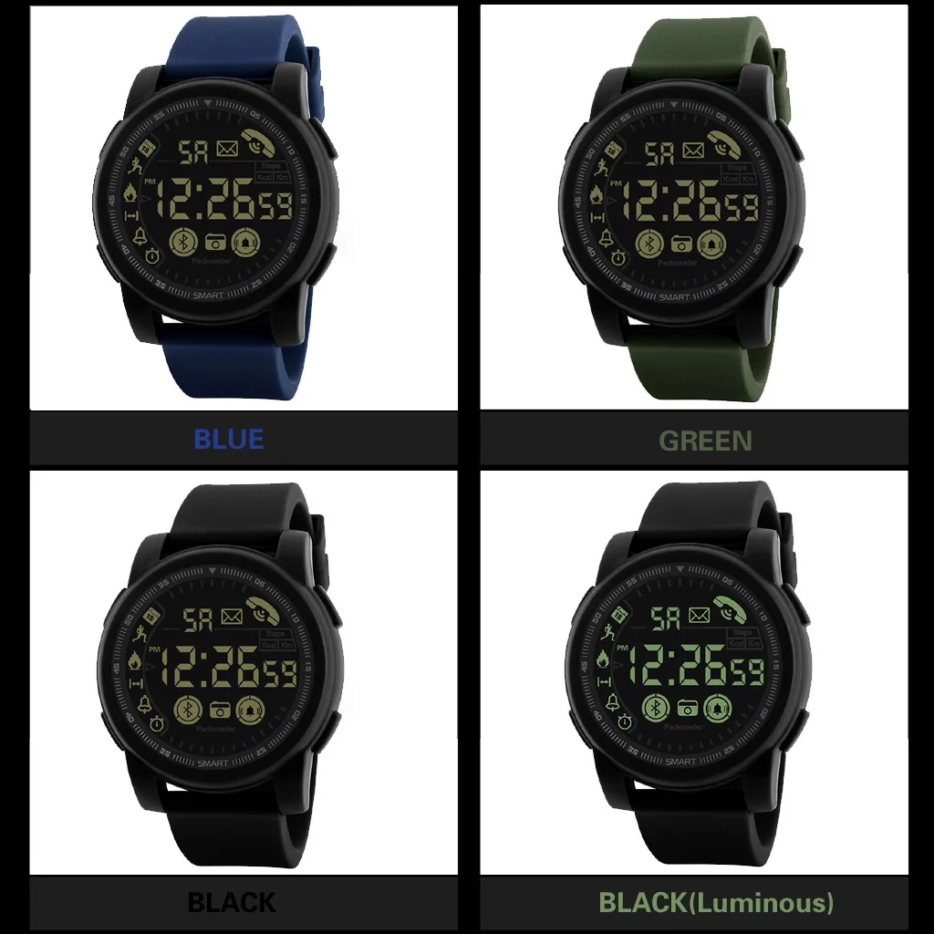 Mens Digital Watches Fitness Free Shipping Smart Electronic Watch Bluetooth Movement Phone SMS Reminder Pedometer Chronograph