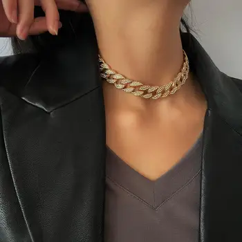 

luxury charm choker necklaces iced out bling multilayer women jewelry Hip Hop Jewelry Women Filled Curb Link Chain Punk Style