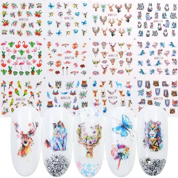 

12pcs Nail Stickers Ink Flowers Flamingo Animals Water Transfer Decals Tattoo Nail Art Decorations Foils Wraps Manicure TRBN-2
