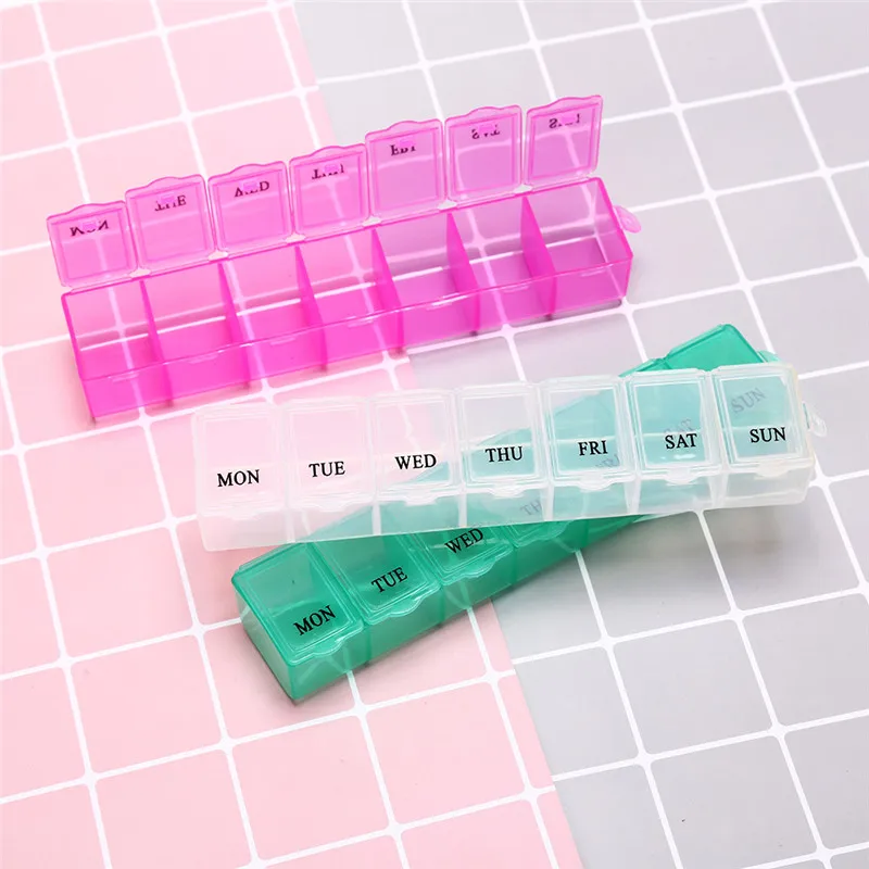 1Pc 7 Days Weekly Tablet Pill Medicine Box Holder Storage Organizer Container Case Pill Box Splitters 15x3x2.5cm