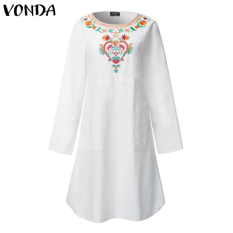Сарафан для беременных VONDA, винтажное повседневное хлопковое мини-платье с принтом для беременных, богемное элегантное платье с круглым вырезом