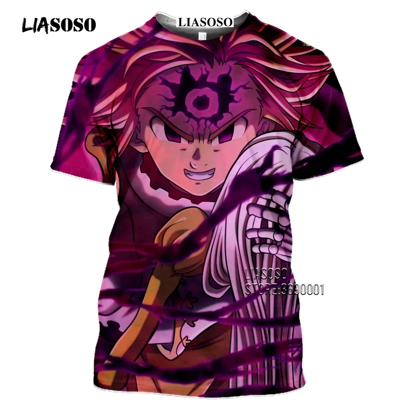 LIASOSO Anime The Seven Deadly Sins Men's T-shirt Japanese Meliodas Hawk Escanor Estarossa 3D Print Tshirt Summer Casual Shirt  (6)