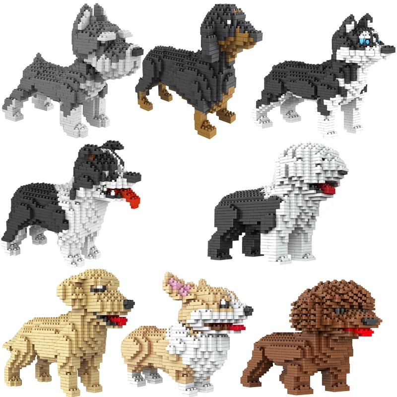 

6618 Mini Building Blocks Pet Teddy Schnauzer Dachshund Husky Corgi Collie Dog 3D Animal Model Diamond Bricks For Children gifts