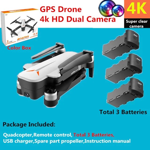 Дрон 4k Ultra HD Двойная камера бесщеточный Квадрокоптер 5G FPV Дрон gps умный Дрон селфи Rc вертолет Дрон игрушки для взрослых - Цвет: 4K Color box 3batter