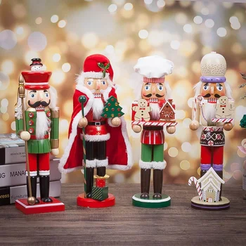 

35CM Wooden Christmas Nutcracker Puppet Wood Handmade Crafts Home Shop Desktop Ornament Decoration for Weeding Birthday 8 Type