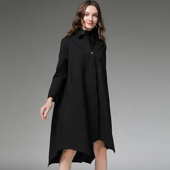 

LANMREM 2020 New Turn-down Collar Full Sleeves Pocket Single Breasted Asymmetrical jacket Black And Striped WJ32301XXXXL