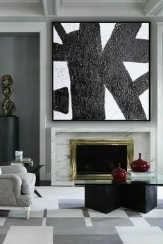 

Abstract Painting On Canvas Large Wall Art Black And White Painting Texture Painting Mid Century Modern Geometric Painting