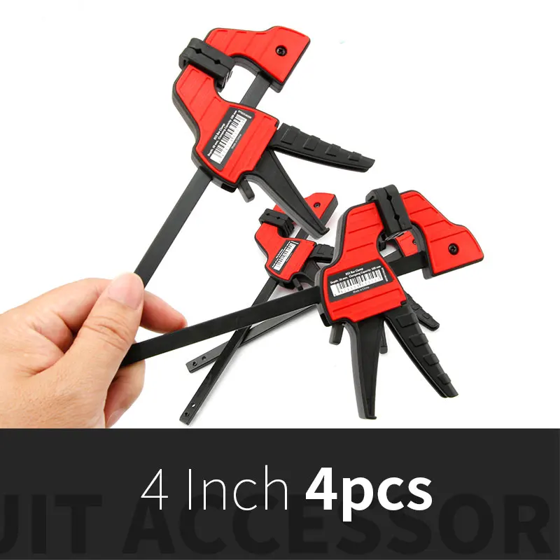 DURATEC 헤비 듀티 바 클램프, 한 손 목재 클립 키트, 수공구, 퀵 래칫 릴리스 F 클립, 4 개, 4 인치
