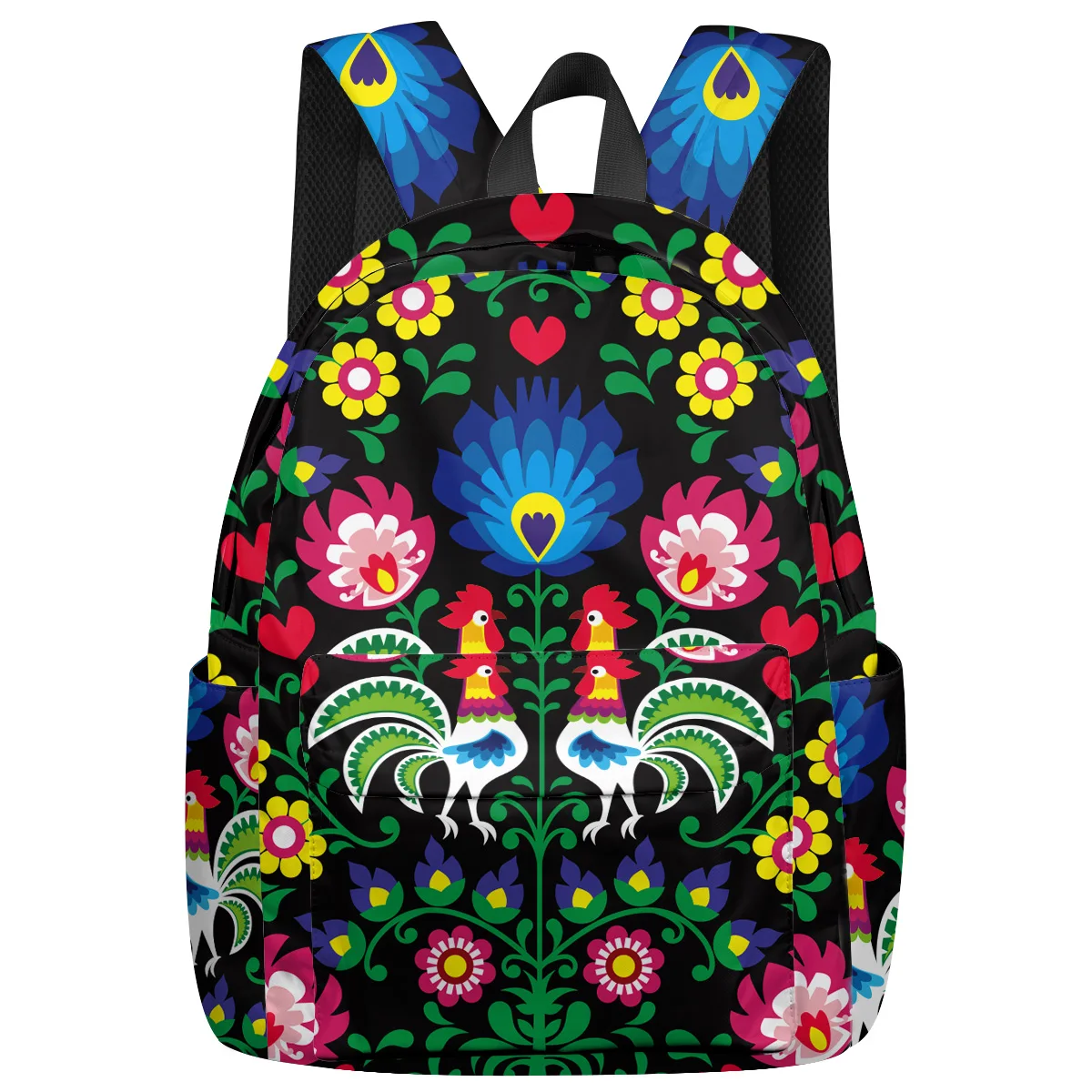 

WHEREISART Folk Embroidery Art Chicken Backpacks Night Light Reflective Multipurpose Daypacks Tactical Backpacks Computer