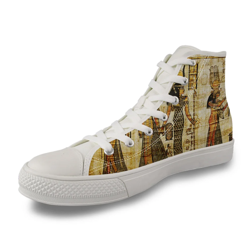 

Hieroglyphic Carvings Ancient Egyptian Temple High Top White Canvas Vulcanized Breathable Shoes