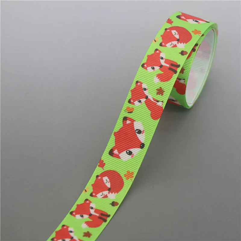 Fox animals Printed Grosgrain Ribbon Accessory Hairbow Headwear Decoration DIY 5yards E1736