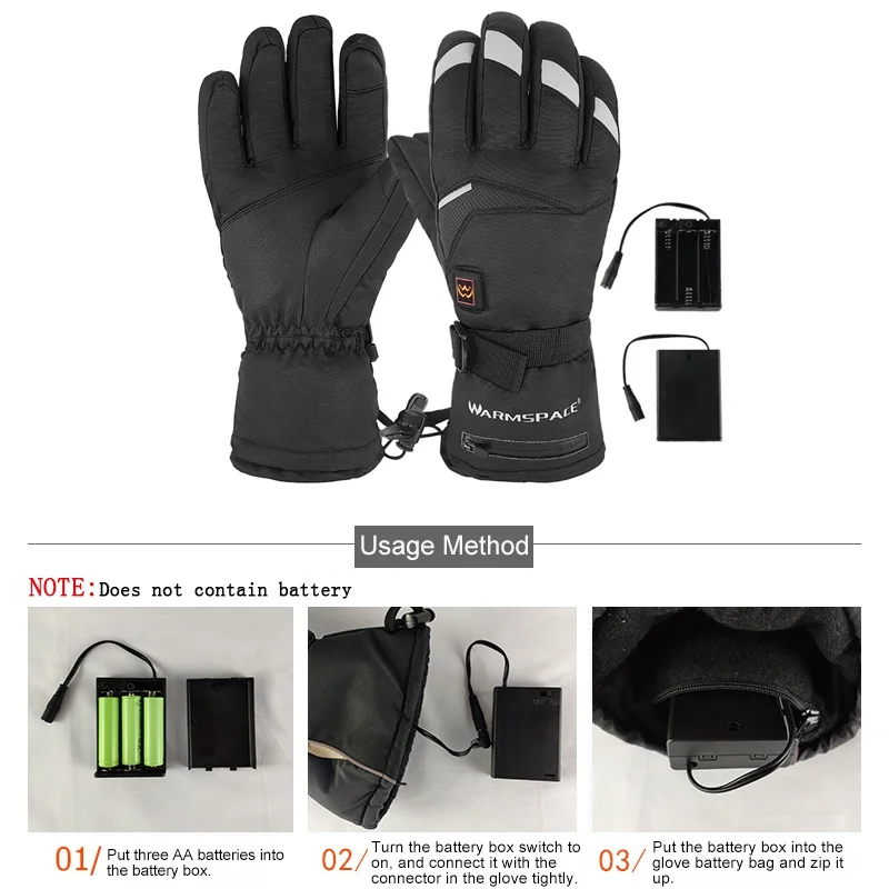 1 Pair Winter Electric Thermal Gloves Waterproof Heated Gloves Battery Powered Touch Screen Ski Motorcycle Snow Mitten Glove