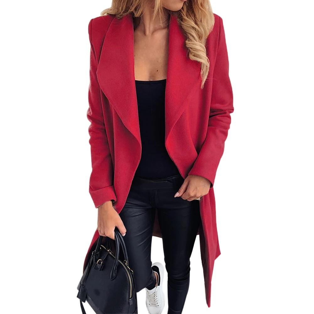 LASPERAL, Женские базовые пальто, однобортные, средней длины, шерстяные куртки, женские, тонкие, с длинным рукавом, верхняя одежда, осень-зима, однотонная уличная одежда - Цвет: red