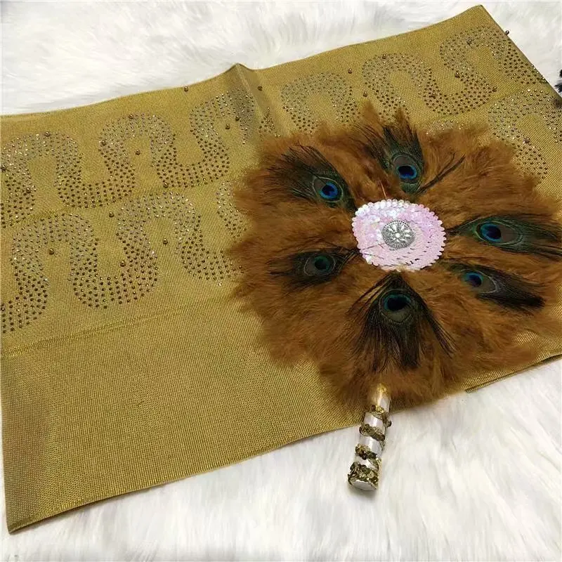Африканский 1 упаковку под традиционное платье aso oke headtie с 1 шт./пакет в африканском стиле мягкое перо поддержки широкого сбыта липких обувей подошв и золотая ручка танец вентиляторы для вечерние дня рождения или свадьбы - Цвет: 5
