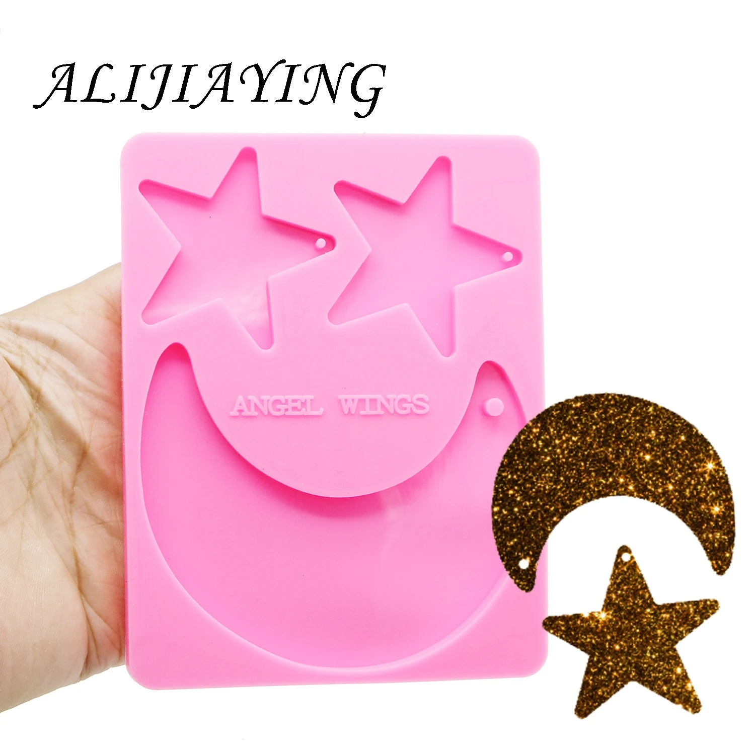 Shiny Star moon keychains Molds silicone mould for key ring Pendant resin Craft DIY epoxy keychain mould DY0118 - Цвет: Pink 1pc