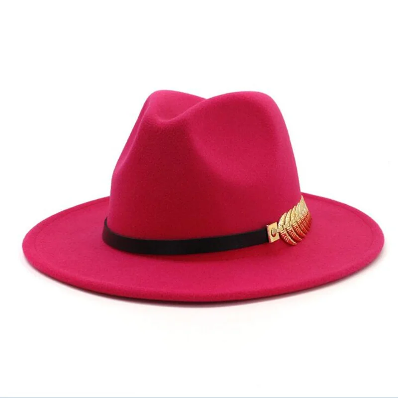 Шляпа Fedora, модная женская элегантная Зимняя шерстяная фетровая шляпа, широкополая британская Шляпа Fedora, винтажная джазовая шляпа H3 - Цвет: hot pink