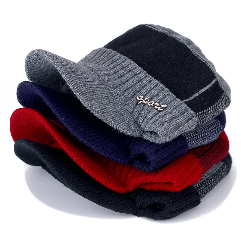Высококачественные хлопковые зимние шапки с меховыми полями Skullies Beanies, шапка для мужчин и женщин, шерстяные шапки, маска Gorras Bonnet, вязаная шапка