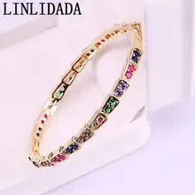 4 шт. новые CZ Micro Pave Красочные циркония Шарм манжеты браслеты медь золото Заполненные Леди девушка Радуга Элегантные Ювелирные изделия Подарки