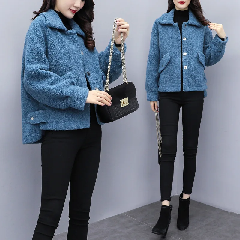 

Lamb Fur Coat Female Loose Coat Small Xiangfeng Fur One Piece Lamb Velvet