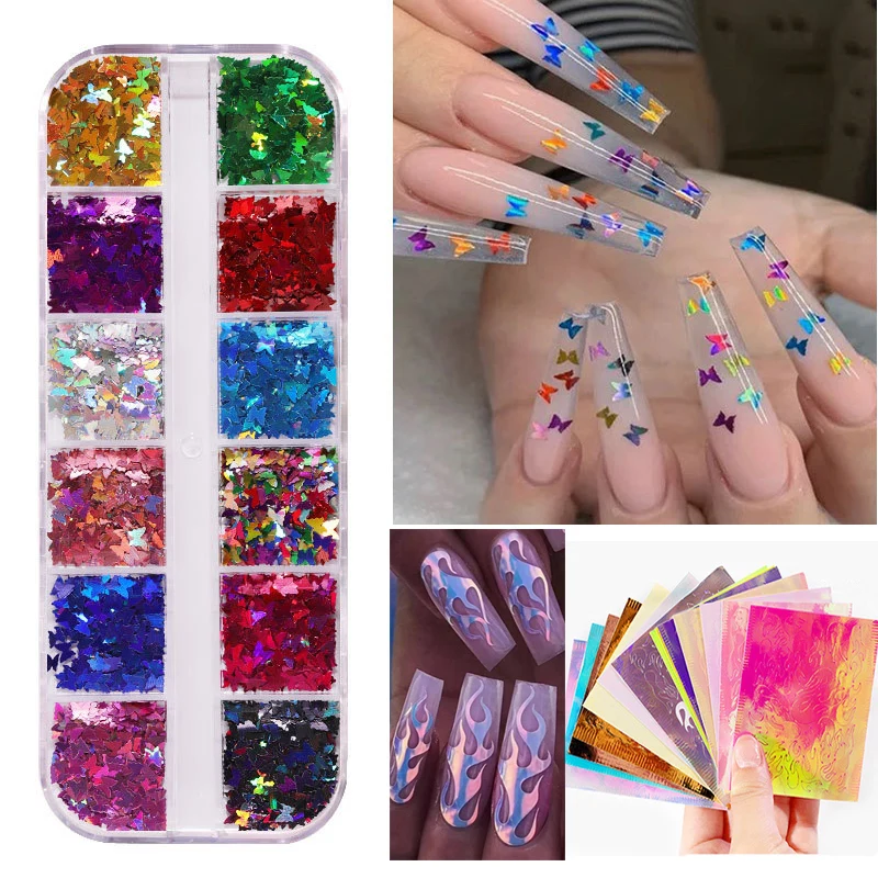 

Holographics Nail Glitter Sequins Mixed Colors DIY Nail Art Accessories 3D Mirror Sparkly Butterflies Nail Sequins Paillette