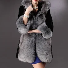 

New Women Winter Warm Faux Fur Overcoat Fashion Casual Long Sleeve Solid Patchwork Hooded Collar Lady Thicken Winter Mink Coat
