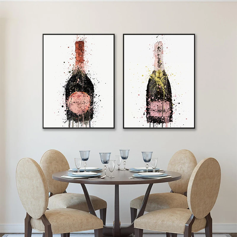 

Акварельные винные бутылки, холст, художественные принты, подарки домохозяйке, картина цвета шампанского, настенные картины, современный кухонный Декор