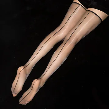 

1D Back Seam Nylon Stockings For Women Oil Shiny Sexy Stockings Knee High Transparent Medias Sexy Lingerie Female Stockings