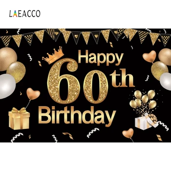 

Laeacco Photography Backdrops Pennant Balloons Gifts Crown Customized Photo Backgrounds 60th Birthday Party Photophone Photozone