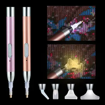 

USB Rechargeable LED 2 Lighting Modes Point Drill Pen 5D Diamond Painting Cross Stitch Embroidery Accessories DIY Tools