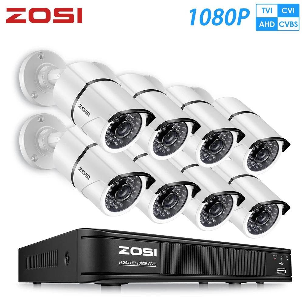 ZOSI 8CH CCTV System 1080P HDMI TVI 8CH DVR 8PCS 2.0 MP IR Outdoor Security Camera 3000TVL Camera Surveillance System