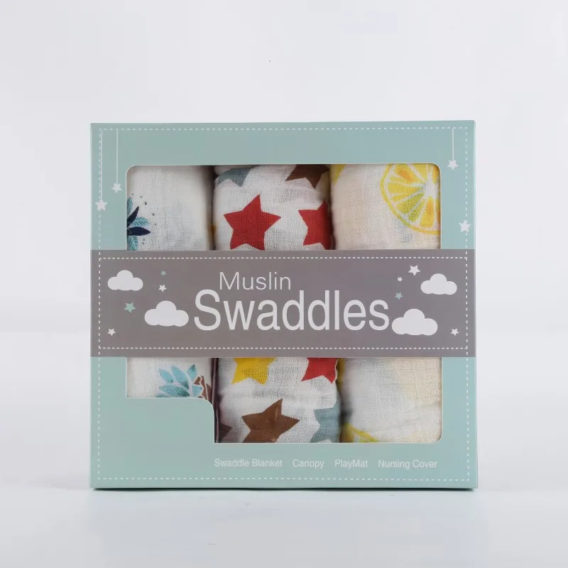 Baby Blankets Baby Swaddles 3PCS/Set 120*120cm Cotton Soft Blankets Newborn Bath Swaddles Infant Gauze Wrap Sleepsack W