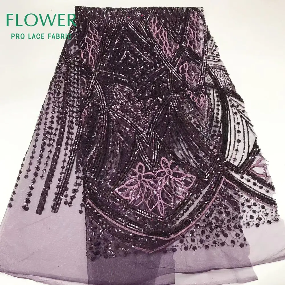 2019 новейшая кружевная ткань из гипюра с блестками фиолетовая французская