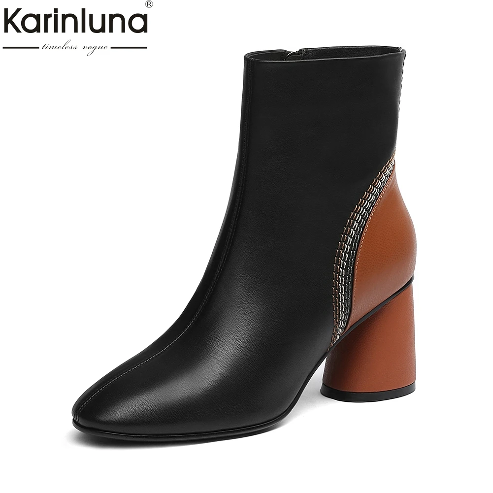 

Women's Luxury Elegant big size 32-43 Genuine Leather Booties Lady Ankle Boots Women 2019 High Heels Shoes Woman