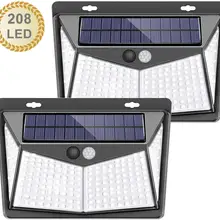Солнечное освещение Outdoor【208LED/3 Mode】 датчик солнечного света Открытый 270 ° широкое Угловое освещение Солнечный датчик движения огни беспроводной IP65 Водонепроницаемый для двора, гаража, палубы, тропинки, крыльца(2 шт
