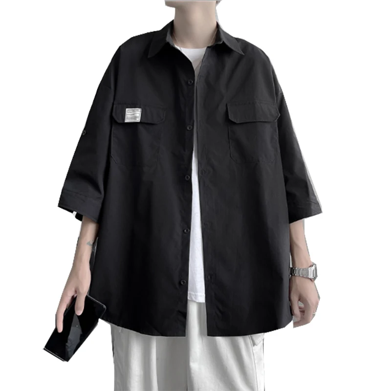 2021 Summer New Big Size Men Shirts Casual  Korean Style Baggy Short Sleeve Shirts Loose Hip Hop Shirts Men Clothes