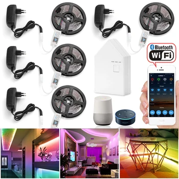 

Smart 20m 5050 RGB LED Strip Light + APP WIFI Bluetooth Mesh Controller + Transformer Compatible for Amazon Alexa Google Home