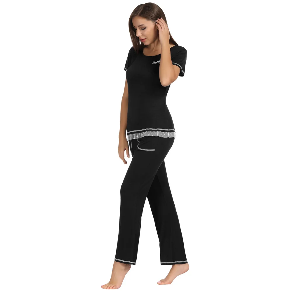 Comfy Tops+pants Pajama set Short sleeve Long Cotton Sleepwear Nightwear Loungewear Casual