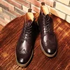 DESAI Upgraded Zipper Men's Brock Boots Carved Business British Style Men's Shoes Genuine Leather Boots Men Ankle Boots ► Photo 2/6