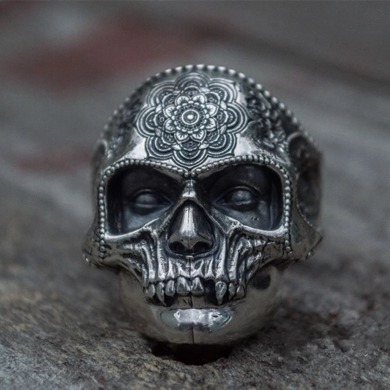 Precious Mandala Iron Mask Sugar Skull Ring For Men-Image 6