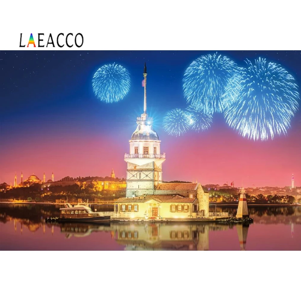 Laeacco Fireworks Famous Building Theme Backdrop for Photophone Photo Photography Backgrounds Vinyl Decoration Photo Studio