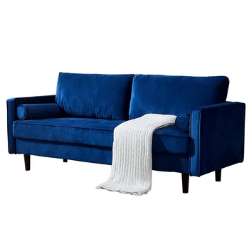 

[2021]Mid-Century Modern Velvet fabric Bench Sectional Couch Sofa, 79"W Blue