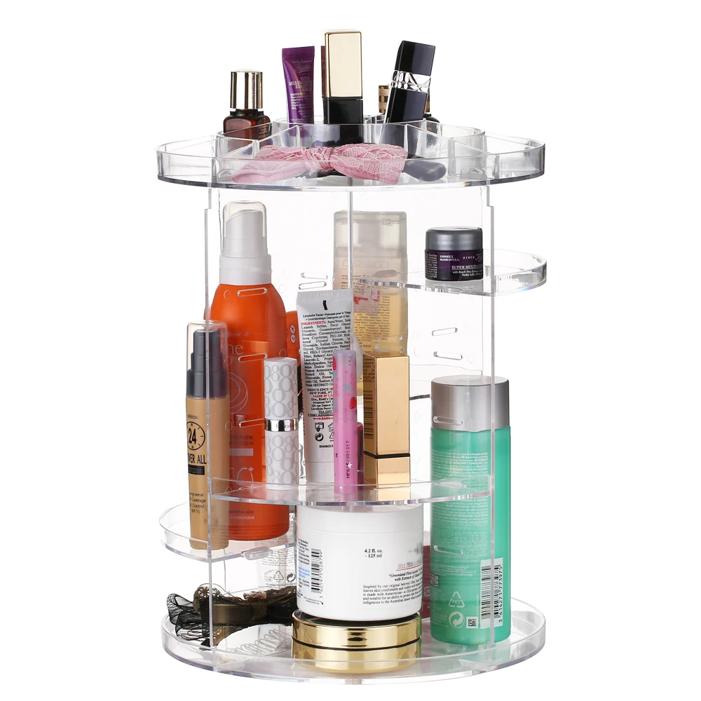 

Plastic Makeup Organizer Rack 360 Degree Rotation Cosmetics Storage Box DIY Adjustable Height Table Makeup Holder